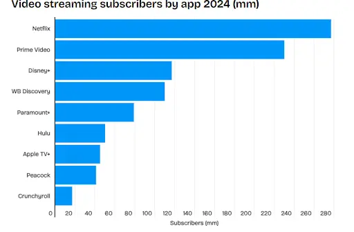 Video Streaming Subscribers by app 2024 (mm)
